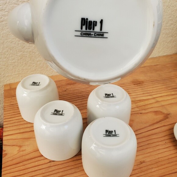 Pier 1 Imports Porcelain Tea Set White China Teapot & 4 Cups Classic Decor Asian - Picture 6 of 9